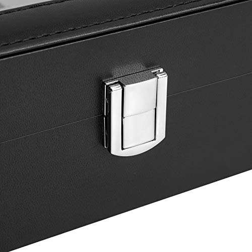 SONGMICS Watch Box with 10 Slots, Watch Case with Glass Lid, Watch Display Box with Removable Watch Pillows, Metal Clasp, Gift Idea, Black Synthetic Leather, Greenish Grey Lining JWB010BK - 7