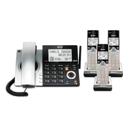AT&T CL84307 Dect 6.0 Expandable Corded/Cordless Phone with Smart Call Blocker, Silver/Black with 3 Handsets