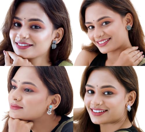 Image of FUBS Oxidized Designer Stud Earrings Set of 12 with Folding Jewelry Box | Traditional & Modern Earring Set for Women & Girls