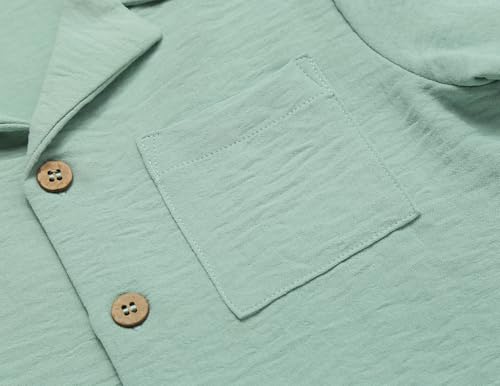 Image of Arshiner Boys 2 Pieces Summer Beach Outfits Short Sleeve Button Down Shirts and Shorts Vacation Texture Sets for Kids