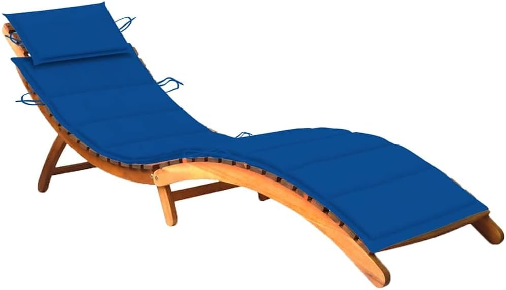 vidaXL Patio Sun Lounger with Cushion, Outdoor Wooden Sun Lounger, Outdoor Patio Folding Day Bed for Pool Beach, Retro Style, Solid Wood Acacia