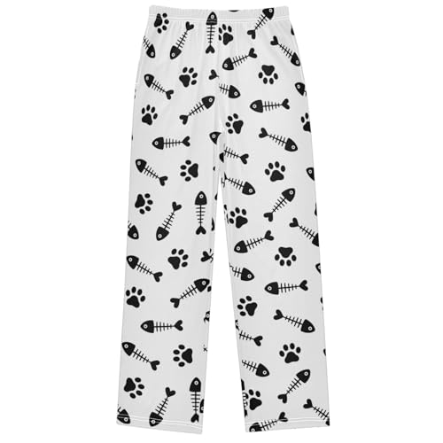 Boy's Pants Black Cat Paw Fish Bone Jogger Pants Elastic Waist Long Bottoms Trousers with Pockets 6-14 Years