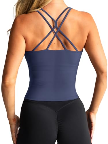 Image of LASLULU Womens High Neck Workout Tank Tops with Built in Bra Strappy Back | Low to Medium Impact,Longline Halter Neck Sports Bra,Fitted Compression,Padded Athletic Yoga Running Gym Pilates Tank Tops