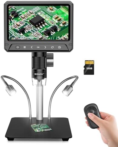BEBANG 7″ LCD Digital Microscope 1200x for Adults,3024P Coin Microscope Magnifier,12MP Soldering Microscope with PC View, Compatible with MacOS Windows,32GB SD Card (Black)