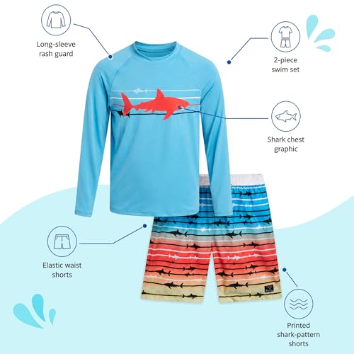 Image of Big Chill Boys Rash Guard Set - 2 Piece UPF 50+ Boys Swim Trunks & Long Sleeve Boy Swim Shirt Youth Bathing Suit Swimwear Set