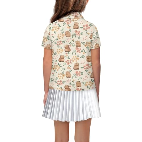 Girls Short Sleeve Golf Shirt Button Up Summer Tennis Shirts Golf Tops Outfit with Collar for Kids Teens Size 5-162
