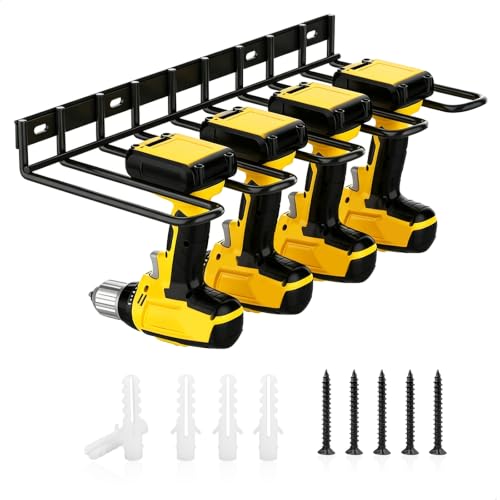 Support Mural pour Outils Électriques, 4 Emplacements Étagère de Rangement, Porte Support pour Perceuse, Porte-outils Abri à Outils pour Garage, Atelier Automobile, 38 x 17,5 x 4,5 cm