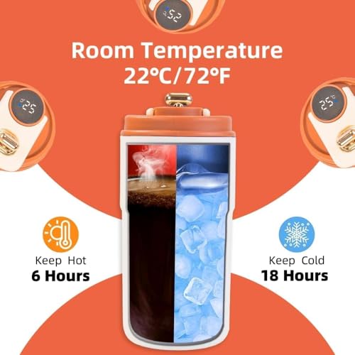 Image of Insulated Coffee Travel Mug with Smart LED Temperature Display - 460ml Vacuum Insulated 304 Stainless Steel Thermos Flask - Leakproof Reusable Tea & Water Bottle for Office, Car & Outdoor