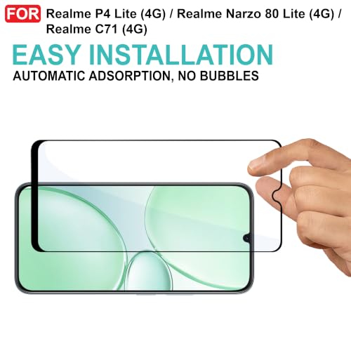 Image of CEDO Tempered Glass for Realme P4 Lite (4G) / Realme Narzo 80 Lite (4G) / Realme C71 | Screen Protector Full HD Quality Tempered Glass Anti-Scratch Edge to Edge Coverage with Easy Installation Kit (Black)