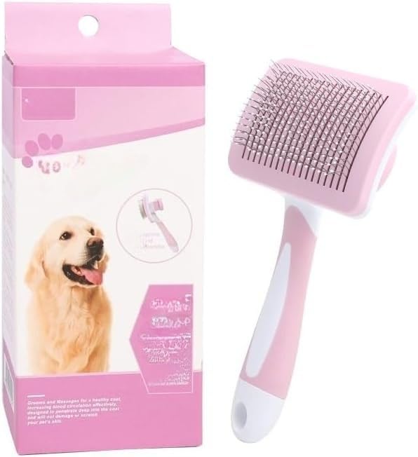 1 Pack Pink Self-Cleaning Sliding Pet Brush - Lightweight Undercoat Remover for Dogs & Cats, Gentle Detangling & Massaging Grooming Brush