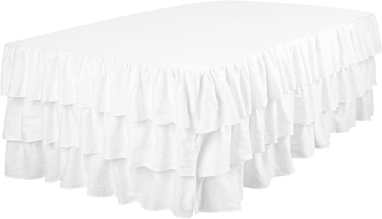3 Step Tiered Ruffled Crib Skirt Baby Girl Nursery Bedding Dust Ruffle 20'' Inch Drop - White