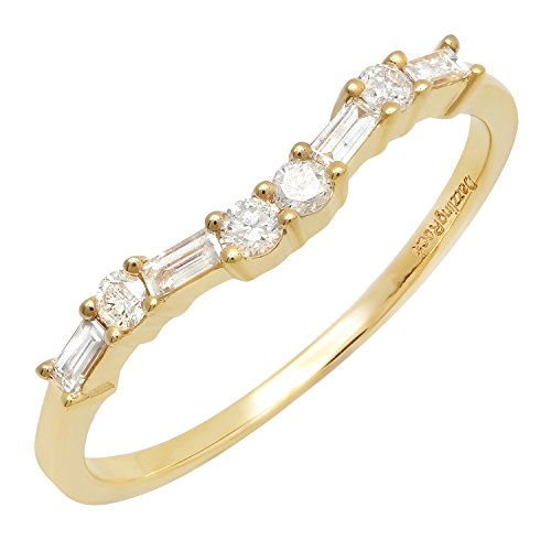 Dazzlingrock Collection 0.25 Cttw 14K Solid Gold Round & Baguette Diamond Womens Wedding Stackable Band 1/