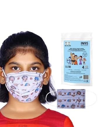 IN95 C1820-AC Chhota Bheem Printed Activated Carbon Kids 4Ply Mask BFE & PFE ? 98% - UV Sterilized(Pack of 50)