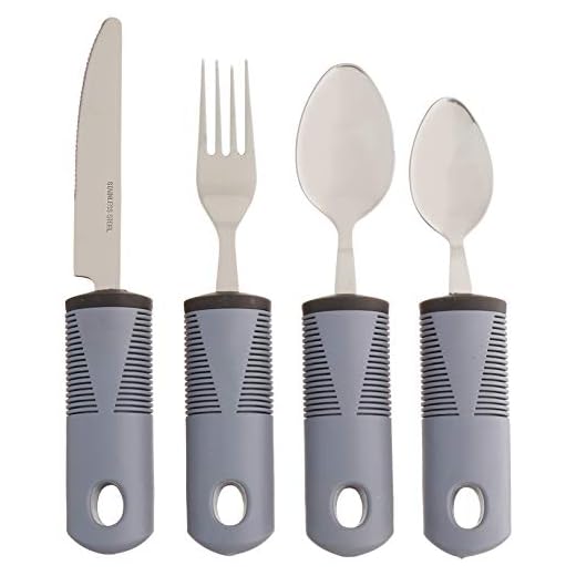 Homvare 4-Piece Kitchen Set, Adaptive Utensils with Wide, Non-Weighted, Non-Slip Handles for Hand Tremors - Grey