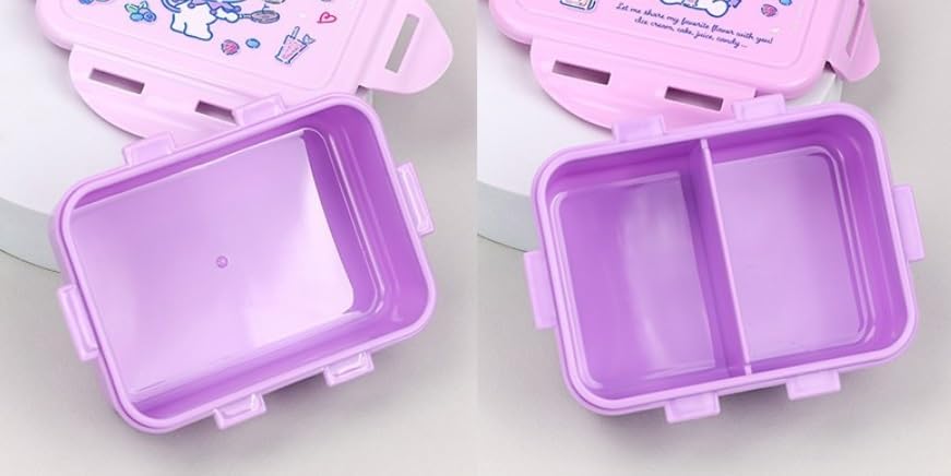 Lilfant Cute Small Bento Box, Lunch Box with Bag, Snack Containers, 5.1 x 3.7 x 1.9 inches (Purple)