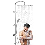 Kezidhp Colonna Doccia senza Miscelatore Idromassaggio, Saliscendi Doccia con Soffione a Pioggia 30x30 cm, Colonna in Acciaio Inossidabile, Montatura a Parete Regolabile