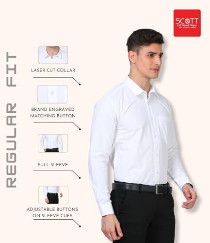 Scott International Shirt for Men, Solid Full Sleeves Shirt, Wrinkle Free Mens Shirts, Cotton Formal Shirts, Regular Fit Stylish Mens Shirt, Plain Formal Shirts for Men - Image 3