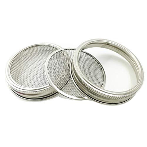 2 Pack Stainless Steel Sprouting Lids - 2 in 1 Superb Ventilation Stainless Mesh Jar Sprouting Lid Kit for Wide Mouth Mason Jars Canning Jars for Making Organic Sprout Seeds in House/Kitchen