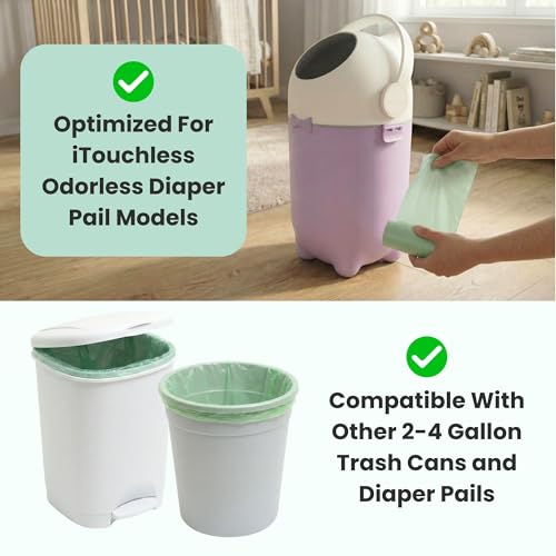 Image of iTouchless Universal Diaper Pail & Trash Can Refill Bags (90 Count) - Heavy Duty & Tear-Resistant Nursery Liners - Fits Most Systems & Small Bins - 3 Pack - Stop Expensive Refills - Odor-Lock Strength