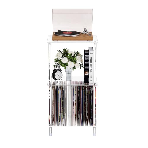 Bkemiy Mesa auxiliar de acrílico transparente, 15.7 pulgadas de largo x 11.8 pulgadas de ancho x 30.7 pulgadas de alto, mesa auxiliar de 3 niveles para sala de estar, mesitas de noche pequeñas y