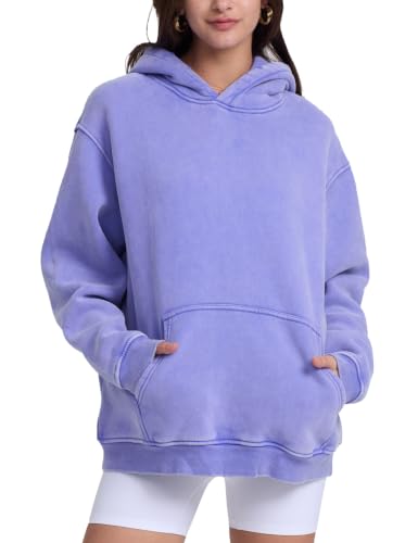 Image of FAIABLE Womens Oversized Acid Wash Hoodie Unisex Heavyweight Fleece Cotton Hoodies Vintage Washed Sweatshirt for Women