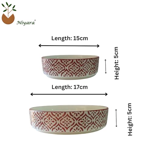 Image of Niyara Stoneware Handmade Ceramic Stylish Premium Bowls Serving Bowls Microwave Dishwasher Safe (Red Salad Set of 2)
