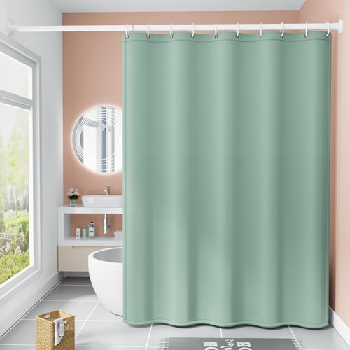 Calefee Rideau de Bain Anti Moisissure 120x180, Rideau de Douche Polyester Vert Uni, Rideau Salle de Bain Douche Imperméable avec Oeillets