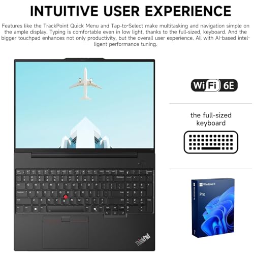 Image of Lenovo ThinkPad E16 Business Laptop, 16 inch FHD+ Anti-Glare Touchscreen, AMD Ryzen 5 7535U, 16GB DDR5, 512GB SSD, Wi-Fi 6E, Fingerprint, Backlit, Webcam, Windows 11 Pro, Bundle with 7-in-1 USB-C Hub