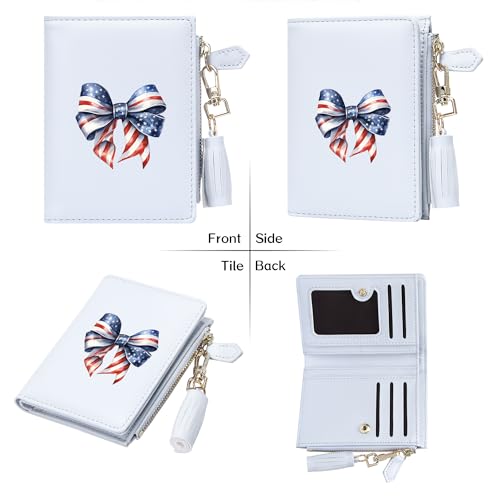 FEITH&FELLY Womens 4th of July Small Wallet with ID Window and Zippered Coin Pocket Cute Wallet Gift for Women3