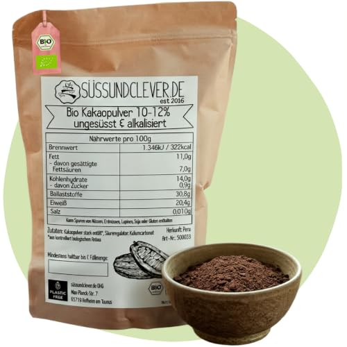 süssundclever.de® Bio Kakao Pulver | 1 kg | reines Kakaopulver, ungesüsst | stark entölt | hochwertiges Naturprodukt | plastikfrei und ökologisch-nachhaltig abgepackt