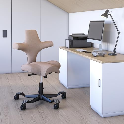 Image of HAG Capisco Standard Chair-Black Frame-Upholstered Pink Blush