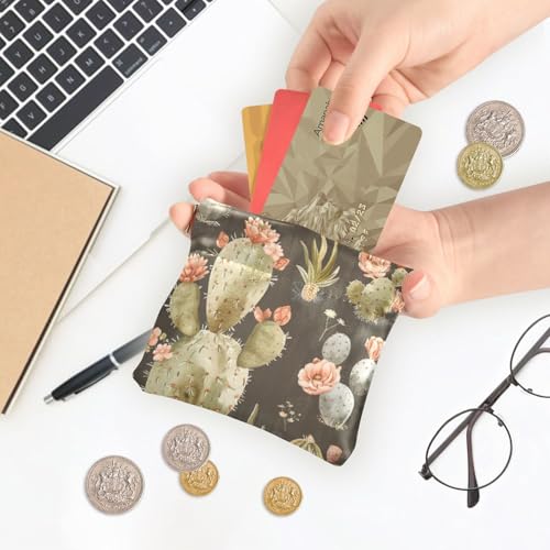 Watercolor Cactus Coin Purse Leather Pouch Change Purse, Squeeze Coin Pouch for Cards, Keys & Lipsticks, Unisex4