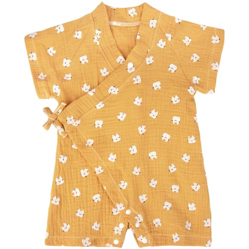 Image of PAUBOLI Baby Kimono Robe Newborn Cotton Yarn Bodysuit Romper Infant Japanese Pajamas 0-24 Months