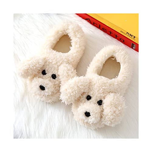 Chaussons en Peluche pour Femmes Hommes, Hiver Chaud Semelle Souple Couples Chaussures Réalistes Teddy Chien Glisser Fourrure Diapositives Maison Dames Intérieur Chambre Cover
