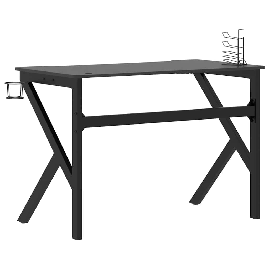Scrivania da Gaming Nera Gambe a K Porta PC 110x60x75 cm | Tavolo porta computer per studio e cameretta con supporto per cuffie, portabicchiere e porta controller.