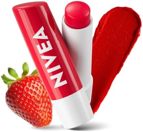 NIVEA Strawberry Shine Lip Balm 4.8gm | With Vit C, E & Shea Butter| Red Tint