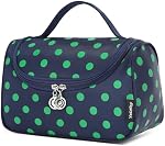 Yeiotsy Travel Cosmetic Bag for Women – Polka Dot Makeup Bag Organizer & Hanging Toiletry Bag (Navy Blue)