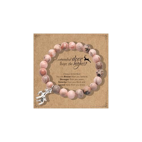 Deer Gifts for Women Inspirational Deer Bracelet Healing Natural Stone Charm Bracelet Gifts for Deer Lovers for Women Her Friends