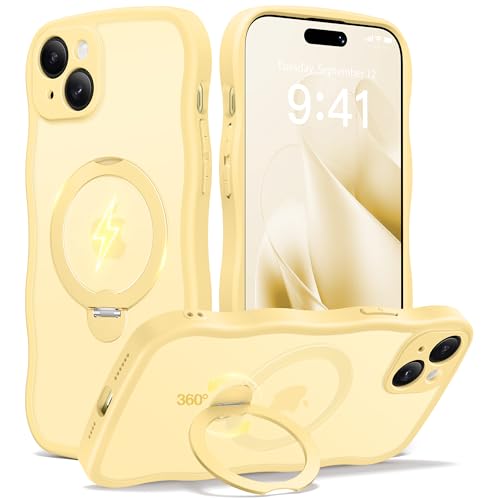 CAPRARO for iPhone 15 Case with Magnetic Stand, Jasmine Yellow