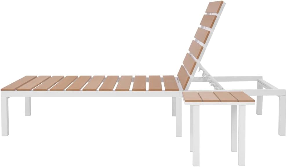 Sun Lounger with Table,Outdoor Lounge Chairs,Lounger Chair Outdoor,Garden Sunlounger,Sunbathing Recliner,Patio Lounge Chair,Backrest Adjustable in 5 Positions,for Balcony,Garden,Aluminum WPC and Brown