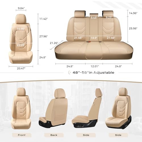 Image of Coverado Car Seat Cover Full Set, Front and Rear Seat Cover for Car, Leather Car Seat Protector, Beige Universal Seat Covers, Waterproof Car Seat Cushion, Automotive Seat Covers Fit for Most Vehicles