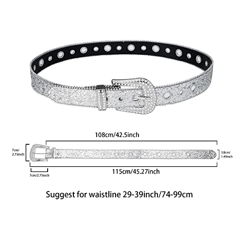 Western-Rhinestone-Belts for Womens/Mens Sparkly-Bling-Belt Cowgirl-Cowboy-Country Belts for Unisex 26-37''Waist3