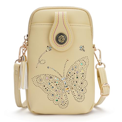 Image of KITEVIUN Small Crossbody Bags for Women, Lightweight Mini Cute Cell Phone Purse for Women with Tassel Shining Butterfly