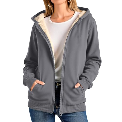 Sherpa Lined Jackets for Women Full-Zip Fleece Hooded Sweatshirt Thermal Winter Warm Outerwear Coats2
