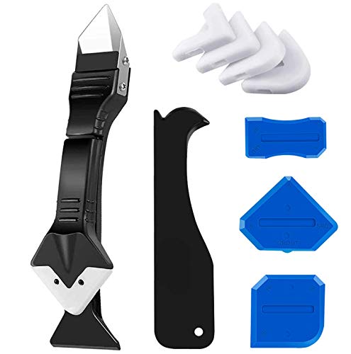 Image of Silicone Caulking Tool Kit 9pcs - Caulk Remover & Scraper | 5-in-1 Sealant Tool for Bathroom, Kitchen, Sink, Window & Tile Joints | Grout Remover (Multicolor, Reguler, Solid, Caulking Tool)