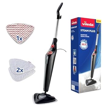 Vileda Steam PLUS con Power Pad|scopa a vapore|pulizia e igiene con il vapore|elimina fino al 99.9% dei batteri e virus|ideale per tappeti, moquette e tutti i tipi di pavimento|senza uso di detergenti