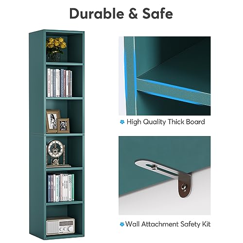 LITTLE TREE 70.9 Inch Tall Narrow Bookcase, Corner Bookshelf 6 Tier Cube Display Shelf Storage Organizer for Small Space, Blue - Thumbnail 7