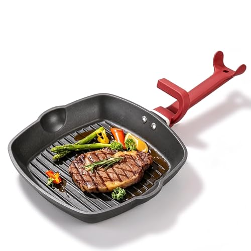 KALAWW Enamel Matte Cast Iron Grill Pan,11 Inch,Wrist Saver,Ergonomic Handle for Effort-saving