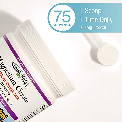 Stress-Relax Magnesium Citrate Drink Mix By Natural Factors, Restores Normal Levels Of Magnesium & Balances Calcium Intake, Non-Gmo, Tropical Flavor, 8.8 Oz (75 Servings) #TOP4