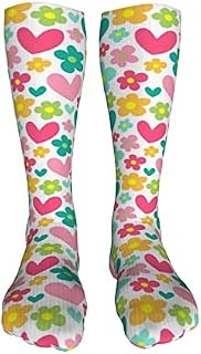 702 Unisex Work Socks Hearts And Flowers Trainer Socks Eco Friendly Sports Socks Casual Office Socks For Runing Everyday 50Cm